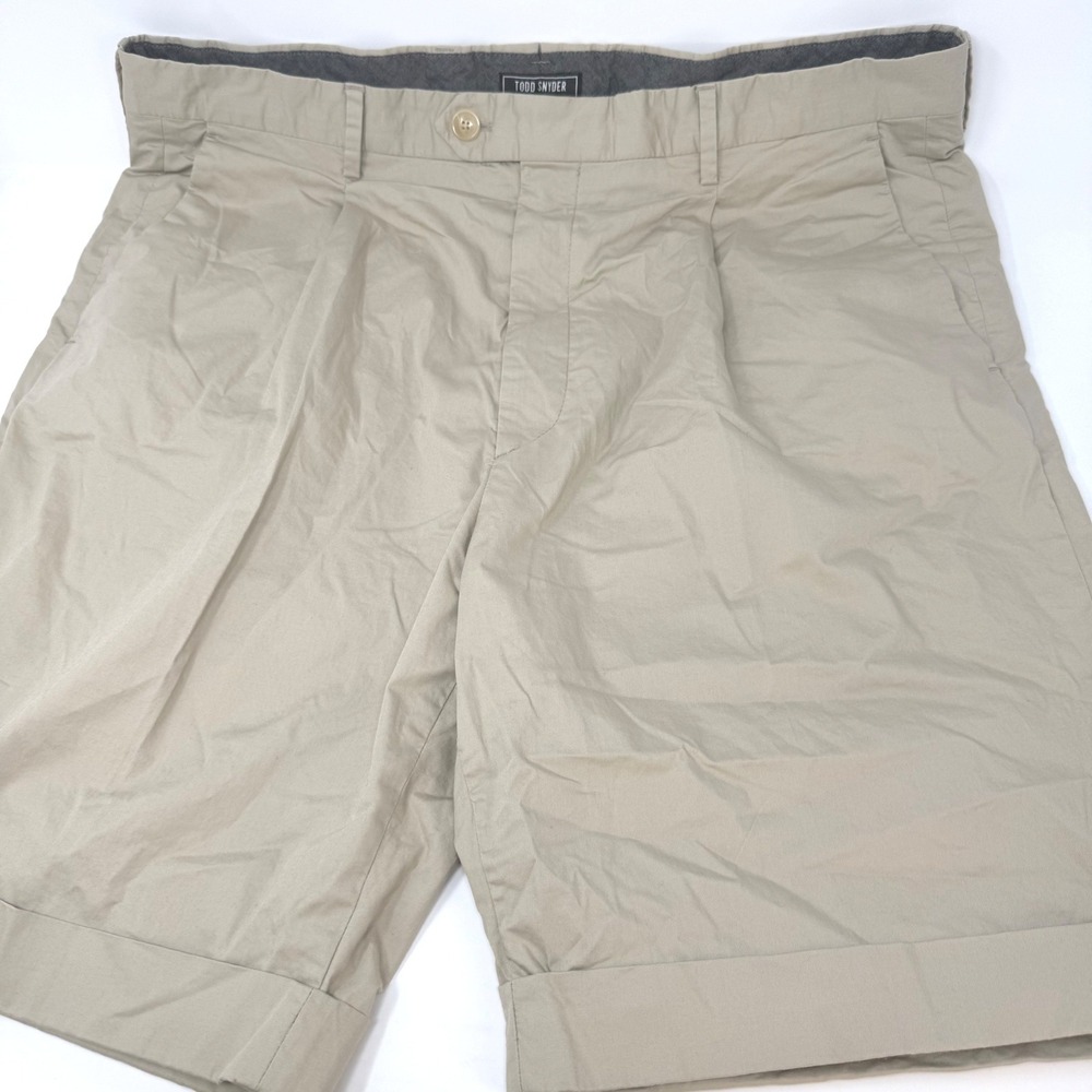 Todd Snyder Mens 38 Pleated Cuffed Chino Shorts Khaki Tan Cotton Blend Portugal